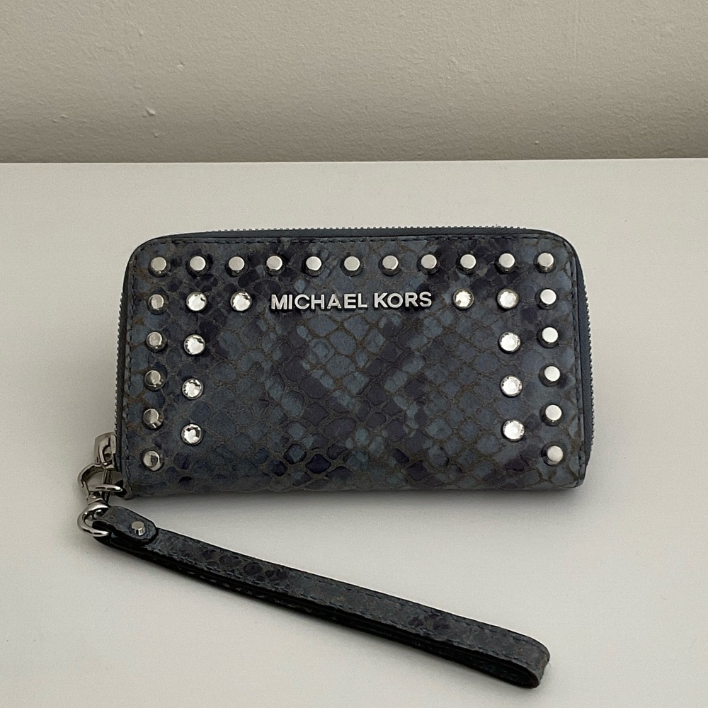 Michael Kors Blue Studded Wristlet